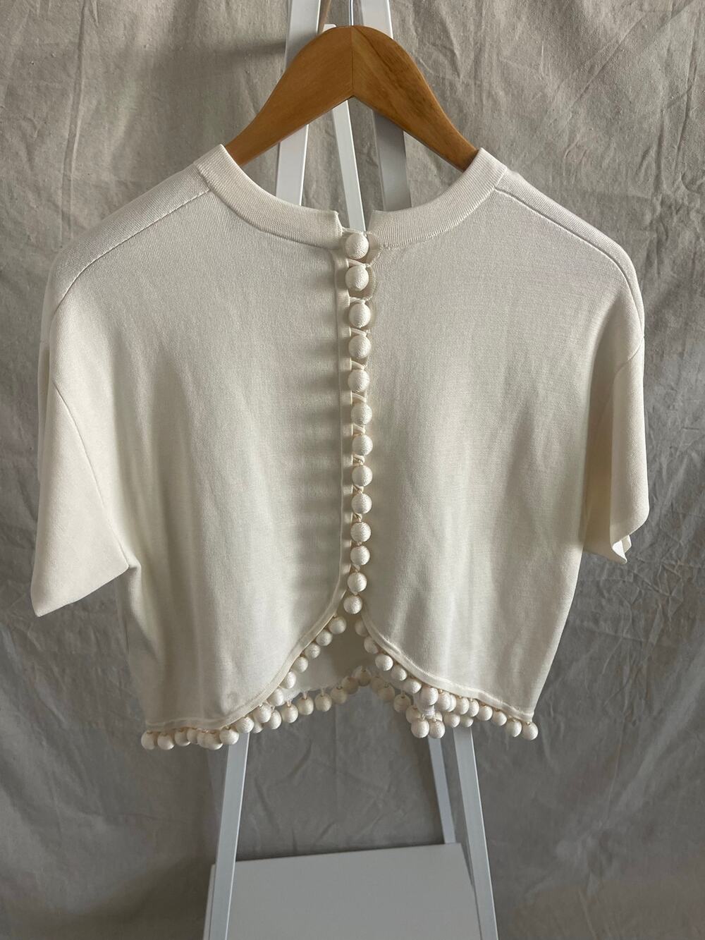 Proenza Schouler Ivory Silk-Blend Pom-Pom Trim Knit Top
XS